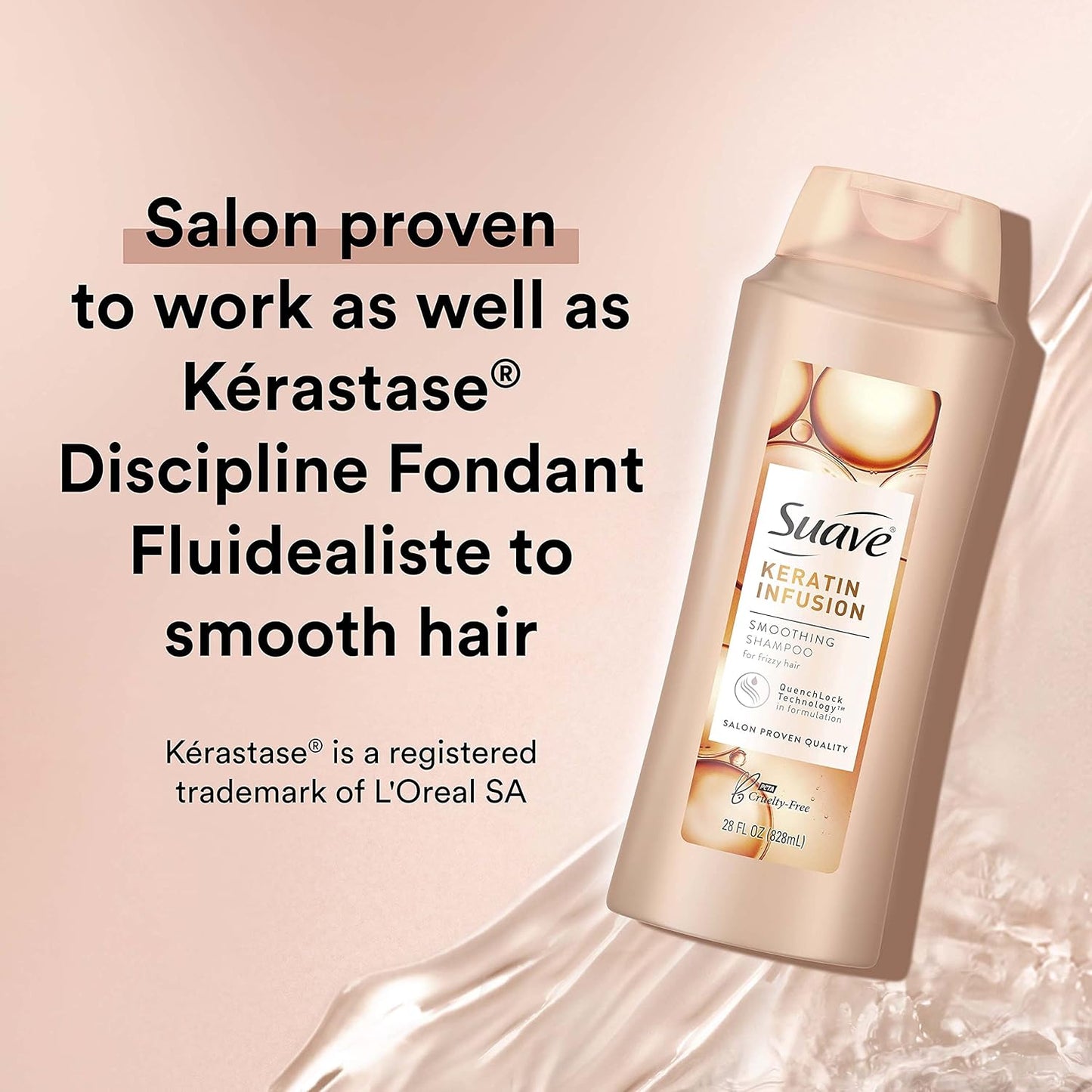 Suave Professionals Smoothing Shampoo - Keratin Infusion for Dry Hair | 48-Hour Frizz Control, 28 oz (Pack of 4)