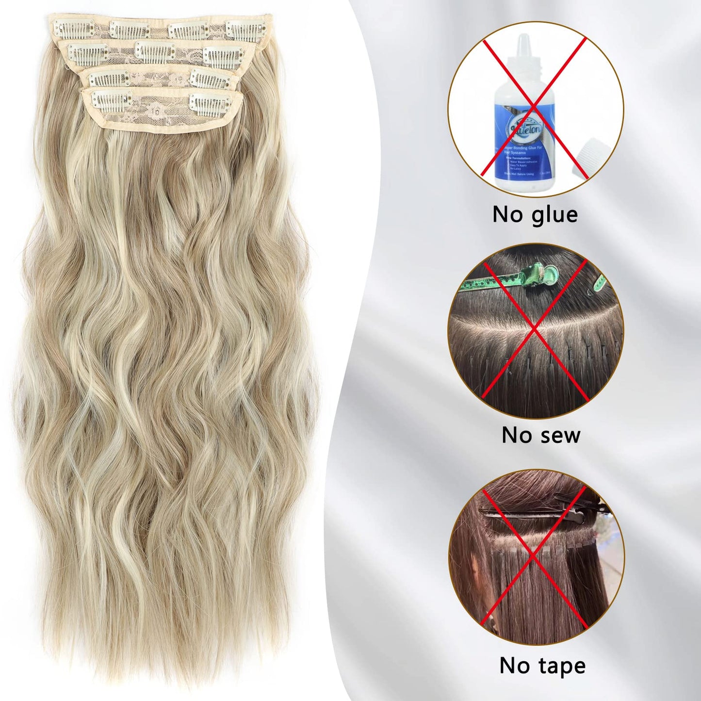 Not Tangled 20 Inch Long Wavy Synthetic Hair Extensions Honey Blonde Mixed Light Brown 4PCS thick long Clip in Hair Extensions for Women Full Head Natural Soft (20INCH, 22H10)