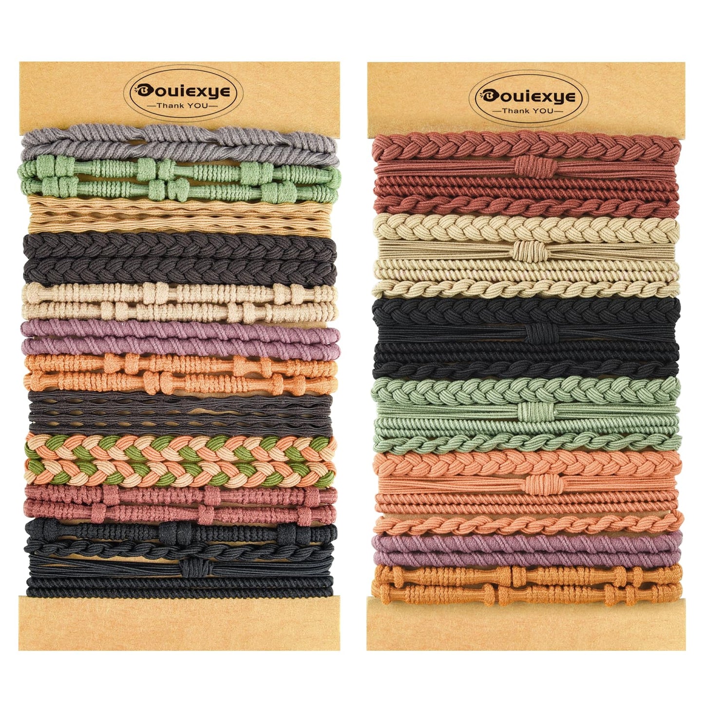 Bouiexye Hair Ties for Women - 48PCS Boho Hair Accessories, 6 Styles Hair Tie Bracelets, 14 Colors Non-Damaging Hair Ties for Thick Hair