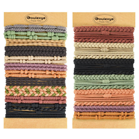 Bouiexye Hair Ties for Women - 48PCS Boho Hair Accessories, 6 Styles Hair Tie Bracelets, 14 Colors Non-Damaging Hair Ties for Thick Hair
