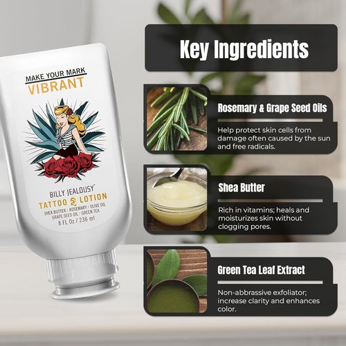 Billy Jealousy Tattoo Lotion - Nourishing Aftercare with Shea Butter & Green Tea Extract | All Skin Types