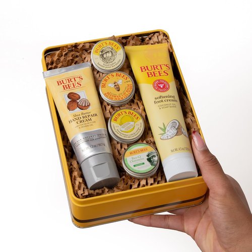Burt's Bees Classics Gift Set - 6 Essential Products in Giftable Tin | Cuticle Cream, Hand Salve, Lip Balm & More