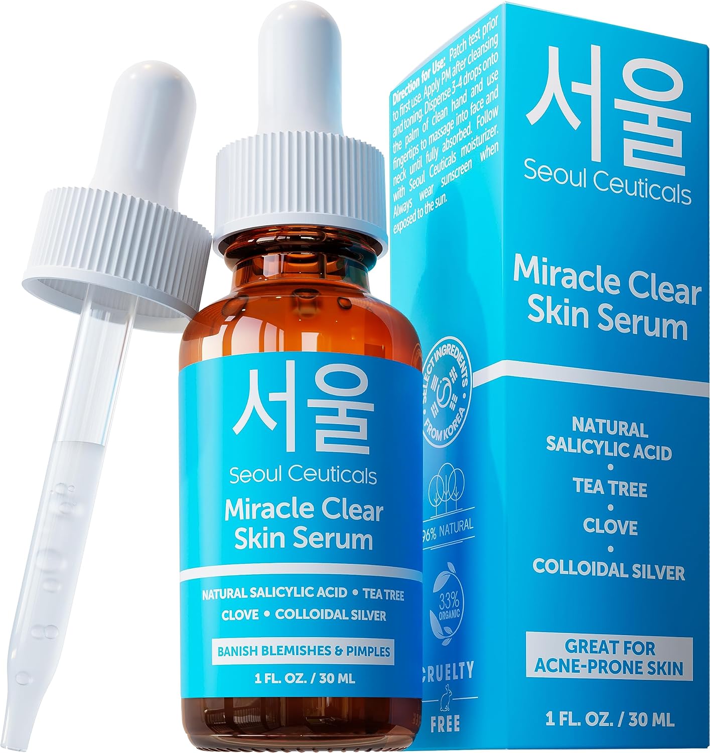 SeoulCeuticals Acne Serum - Rapid Action Skin Care Treatment with Salicylic Acid & Tea Tree | 1oz