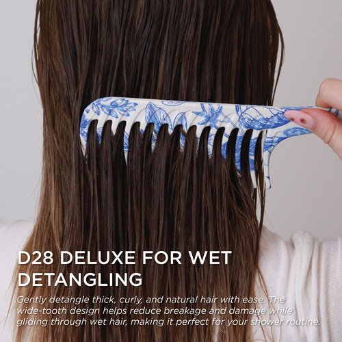 Denman D28 Wide Tooth Detangling Comb - Curved Pin For Detangling, Curl Defining, Smoothing - Wet Comb For All Hair Types, Women and Men
