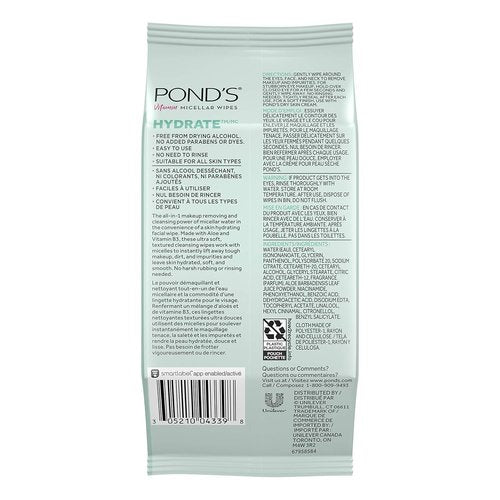 Pond's Vitamin Micellar Wipes - Hydrating Aloe Vera Formula for Dry Skin | 25 Wipes (Pack of 2)