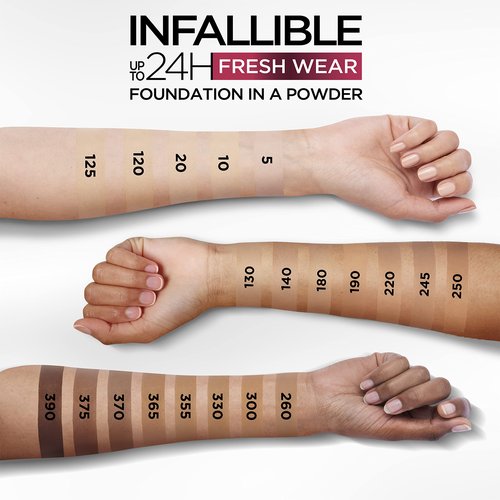 L'Oreal Paris Makeup Infallible Fresh Wear Foundation in a Powder, Up to 24H Wear, Waterproof, Ivory Buff, 0.31 oz. (Packaging May Vary)