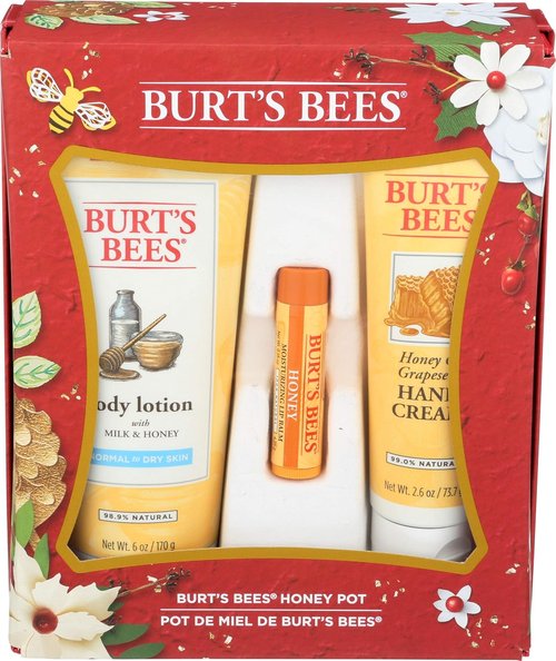 Burt's Bees Honey Pot Gift Set - Nourishing Skin Care Trio with Body Lotion, Hand Cream & Lip Balm