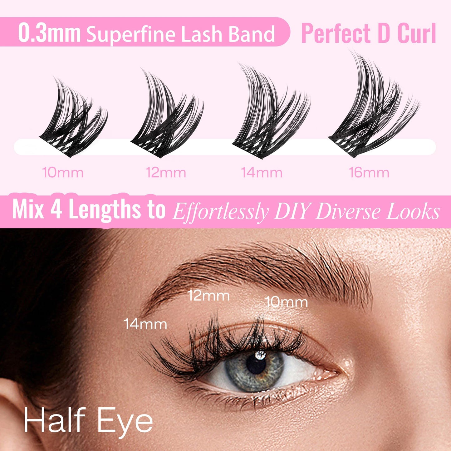 CALAILIS Lash Clusters, 144Pcs D Curl Cluster Lashes DIY Lash Extensions Mega Volume Wispy Eyelash Clusters Reusable Individual Lashes Super Thin Band and Soft (HD05, D-10-16MIX)