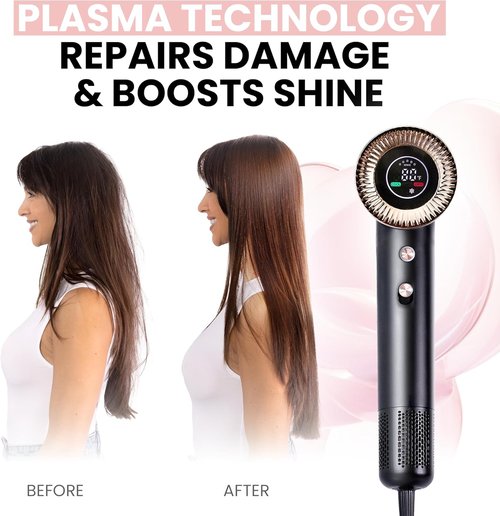 ELLA BELLA® Compact Plasma Hair Dryer - Advanced Technology, Rapid Drying & Low Noise | Includes Travel Bag & Diffuser