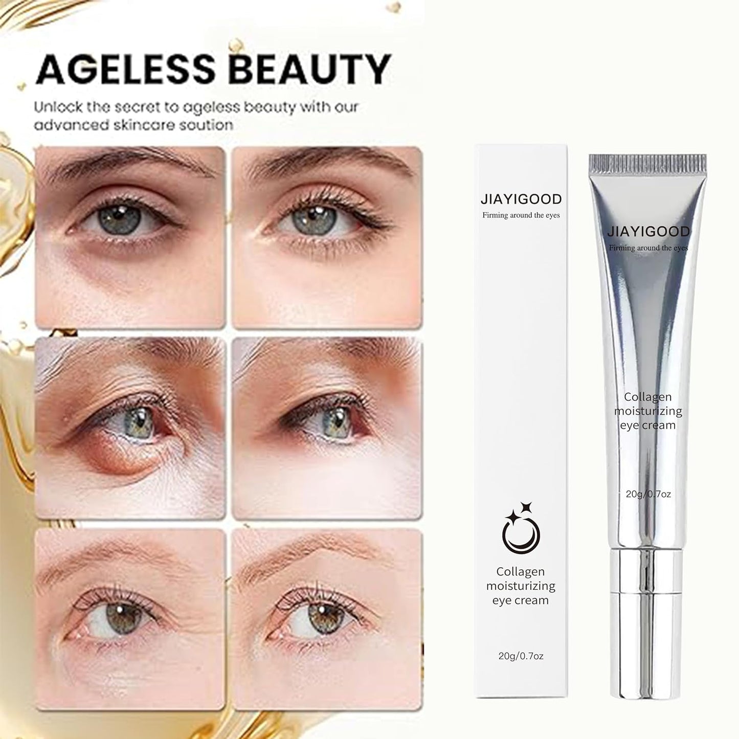 Skiennix Vegan Collagen Eye Cream - Cooling Roller with Peptides & Triple Hyaluronic Acid for Dark Circles & Puffiness