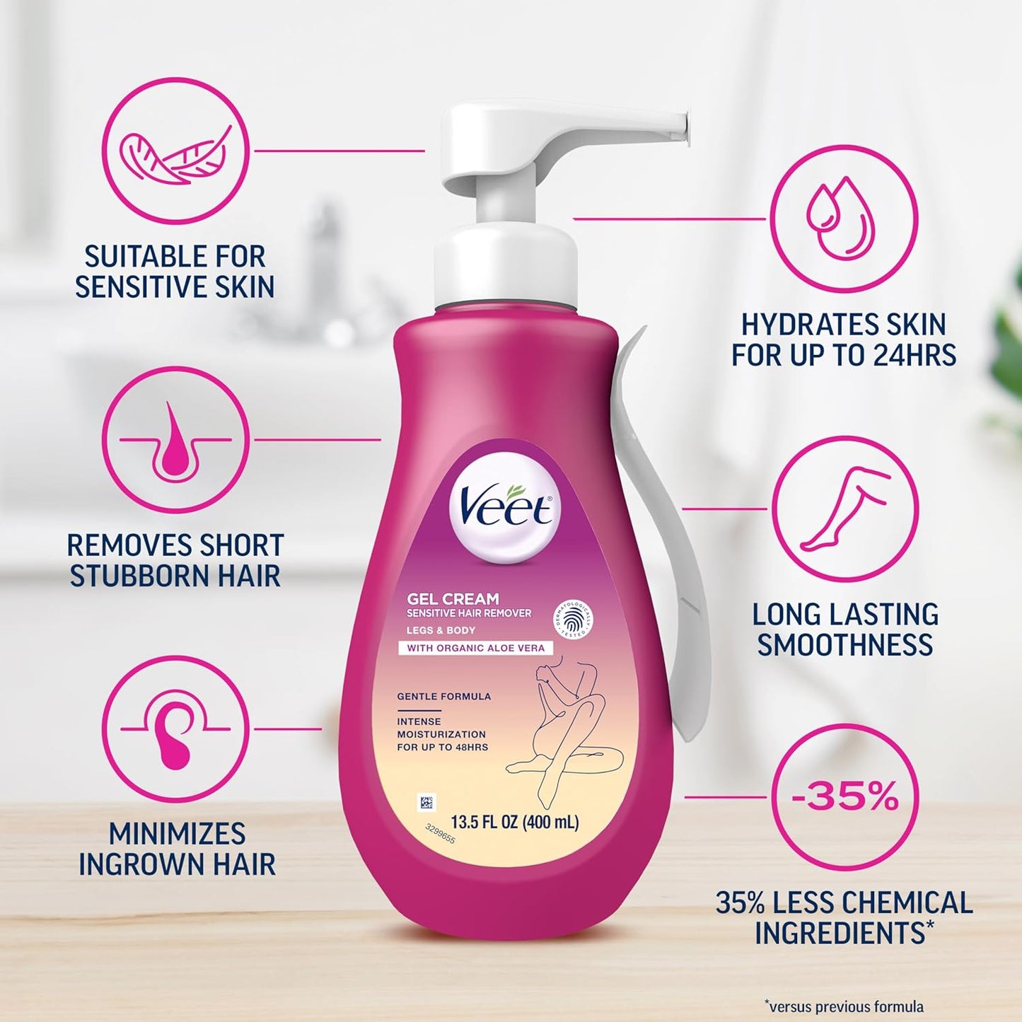 Veet Sensitive Skin Hair Removal Cream - Painless Bikini & Body Hair Removal Gel | 13.5 FL OZ Pump Bottle