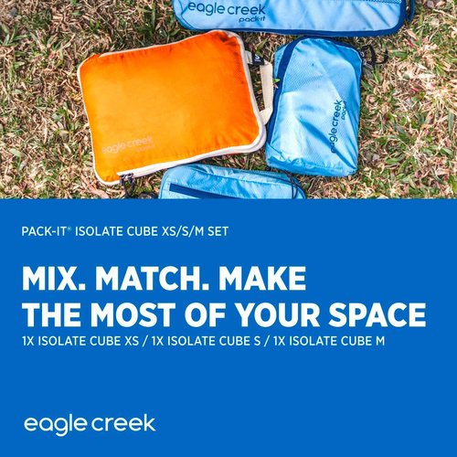 Eagle Creek Pack-It Isolate Cube Set - Stackable Packing Cubes with Top Handle - Storm Grey - XS/S/M