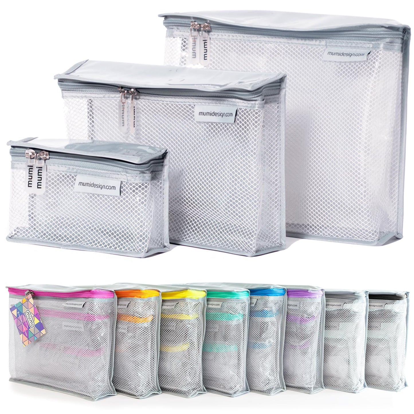 MUMI Travel Toiletry Bag Set of 3 – Water-Resistant Toiletry Bags for Women & Men – Clear Bags for Toiletries, Skincare, Makeup & Travel Essentials – Lightweight, Durable & Portable Organizer - Gray