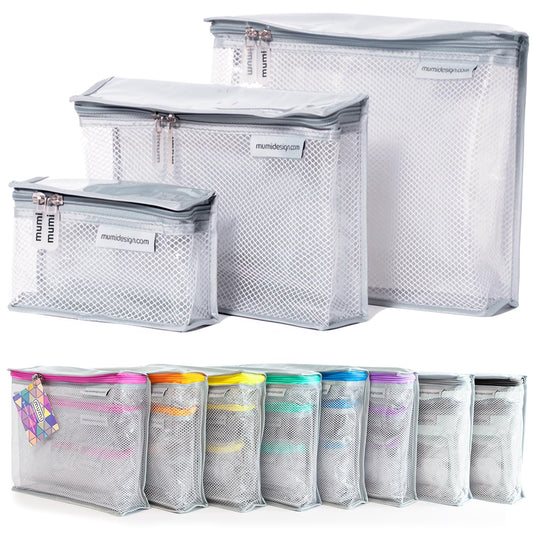 MUMI Travel Toiletry Bag Set of 3 – Water-Resistant Toiletry Bags for Women & Men – Clear Bags for Toiletries, Skincare, Makeup & Travel Essentials – Lightweight, Durable & Portable Organizer - Gray