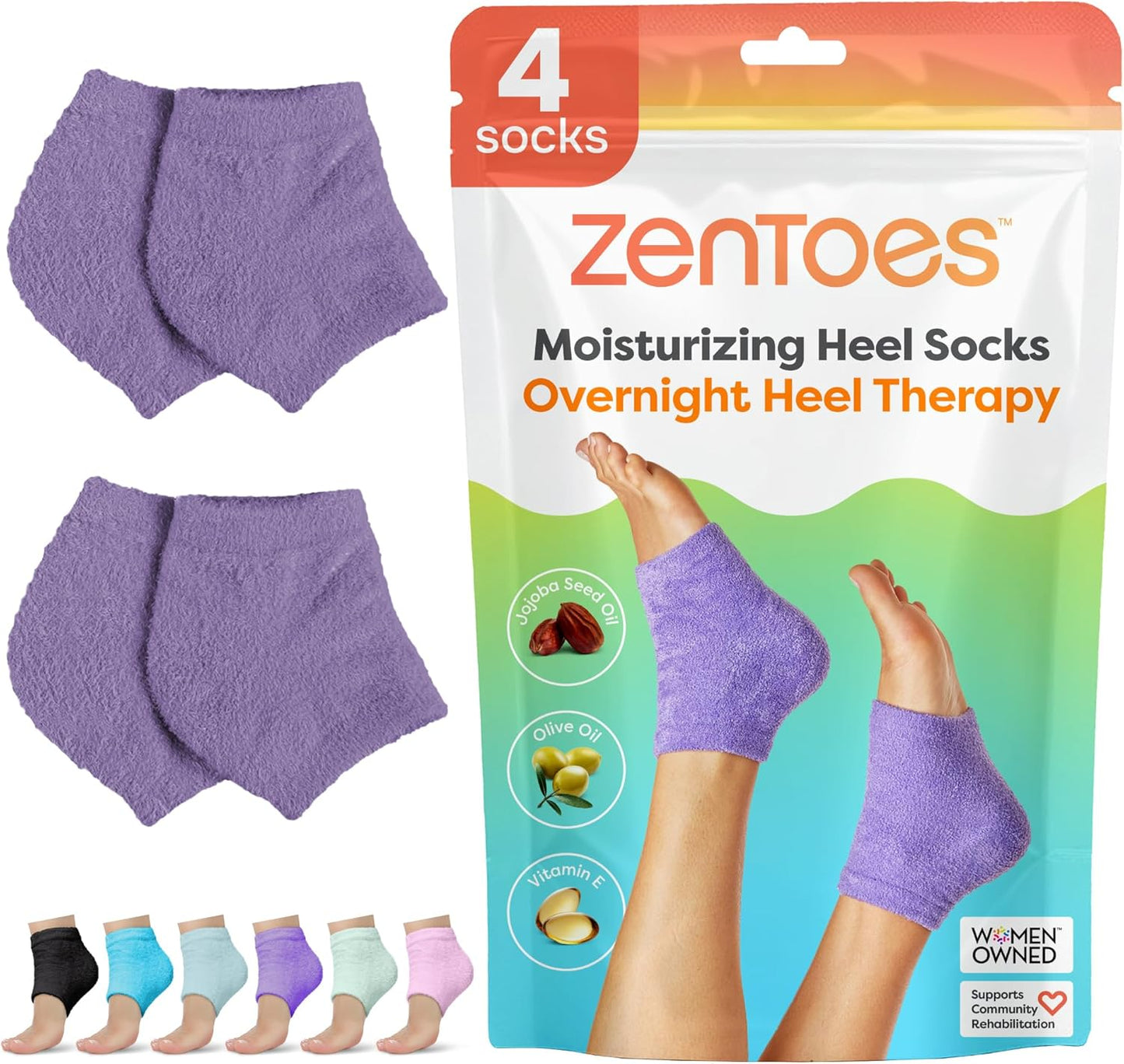 ZenToes Moisturizing Heel Socks - Cracked Heel Treatment with Vitamin E & Olive Oil | Fuzzy Lilac Purple, Regular Size