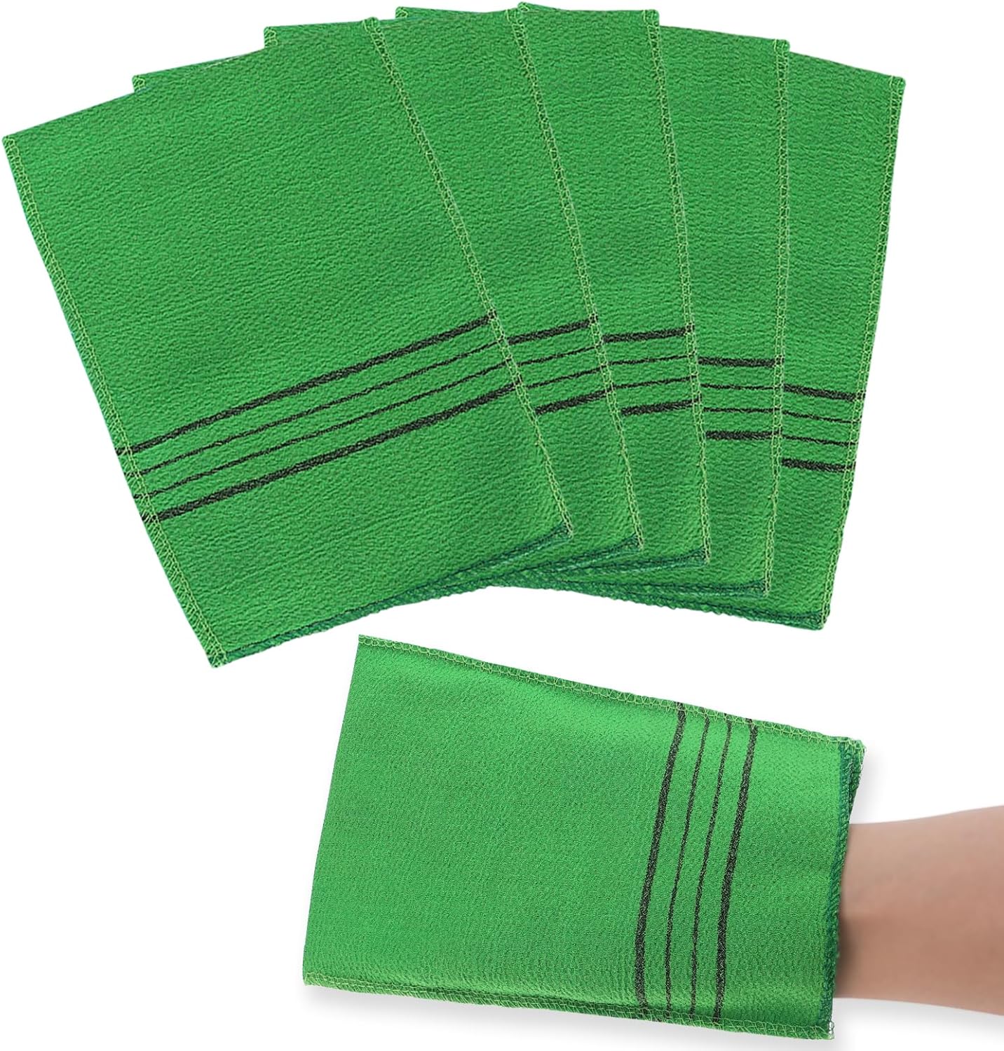 Sibba 5Pcs Asian Exfoliating Mitts Dual-Sided Korean Exfoliating Gloves Scrubbing Washcloth Italy Towel for Removing Dead Skin Callus Scrubber Shower Scrub Mitt Bath Accessories Sponges Loofah(Green)