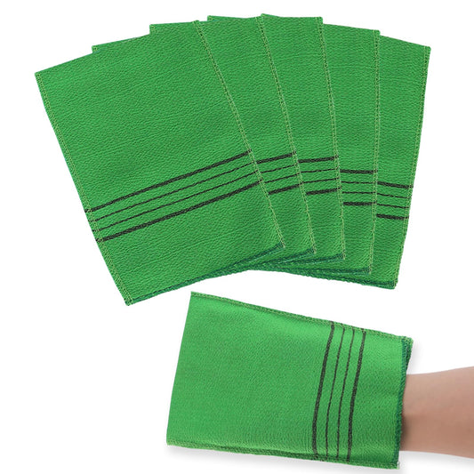 Sibba 5Pcs Asian Exfoliating Mitts Dual-Sided Korean Exfoliating Gloves Scrubbing Washcloth Italy Towel for Removing Dead Skin Callus Scrubber Shower Scrub Mitt Bath Accessories Sponges Loofah(Green)