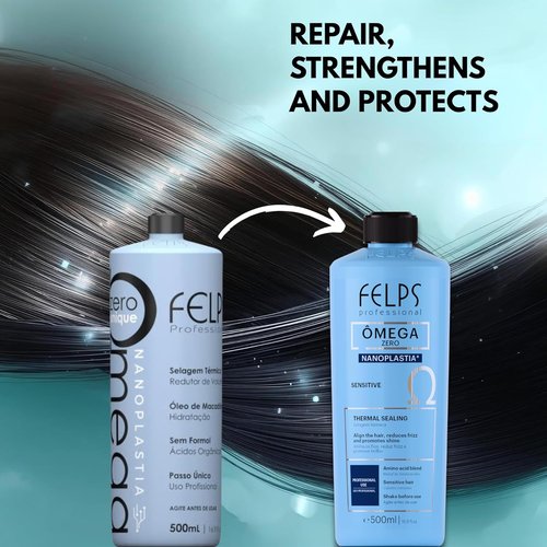 Felps Professional Omega Sensitive - Brazilian Keratin Blowout Treatment - Formaldehyde Free, 500ml/16.90oz