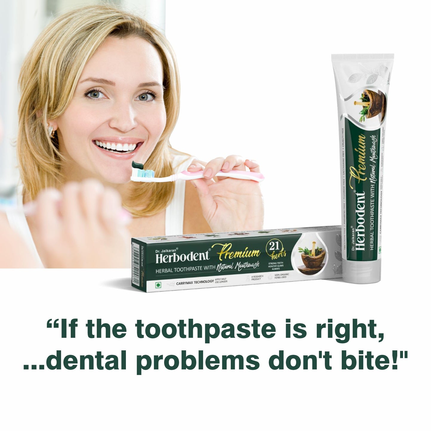 Herbodent® Premium Toothpaste - 21 Herbs for Strong Teeth & Healthy Gums - Neem, Clove, Cinnamon, Cardamom with Natural Mouthwash - No Paraben, No Fluoride, No Saccharin, No Triclosan (2, 5.82 Ounce)
