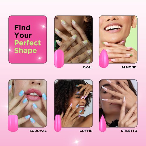 PaintLab Press-On Nails Manicure Kit, Long-Lasting Solid Color Almond Shaped Fake Nails, Glue, File, Prep Pad & Cuticle Stick, 24-Piece Set