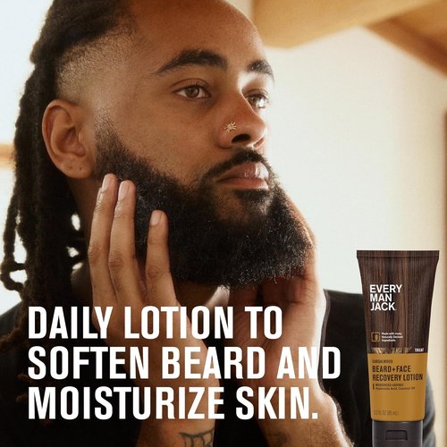 Every Man Jack Beard & Face Recovery Lotion - Moisturizes Dry Skin & Relieves Beard Itch | Light Sandalwood Scent - 3.2oz (2 Pack)