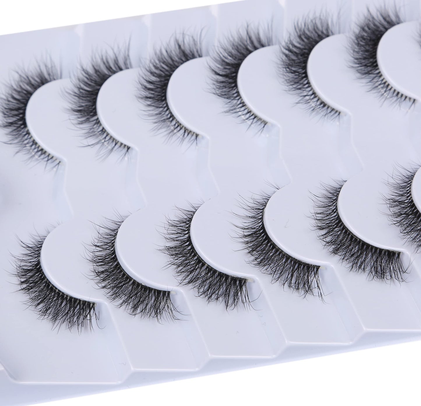 Pooplunch False Eyelashes Cat Eye Look Natural Short Lashes Wispy Clear Band Extension Volume Fluffy Fake Eyelashes Faux Mink Lash Strips 7 Pairs Multipack
