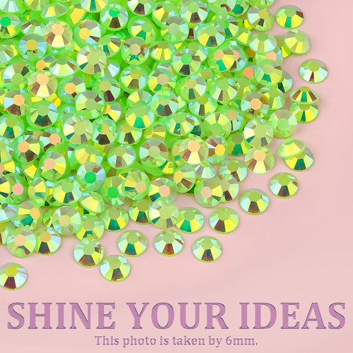 Resin Jelly Rhinestones for Crafting with B7000 Jewelry Glue, 1 Box Fluorescent Green AB Flatback Crystal with 3Pcs 10ml Glue, Bedazzling Non Hotfix Gems for DIY Tumblers Clothing Shoes Manicure