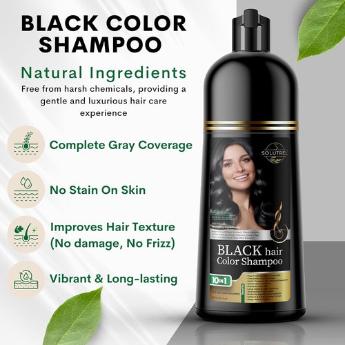 Regine Switzerland Black Hair Dye Shampoo - Instant Gray Coverage in Minutes - 10-in-1 Herbal Formula, Ammonia-Free