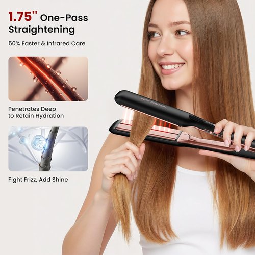 HITTIONA Flat Iron Hair Straightener - 1.75” Ceramic Infrared Ionic Design with Fast Heat-Up & Vibration Tech