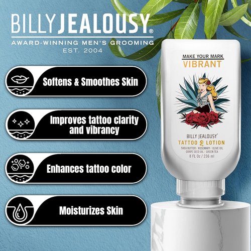 Billy Jealousy Tattoo Lotion - Nourishing Aftercare with Shea Butter & Green Tea Extract | All Skin Types