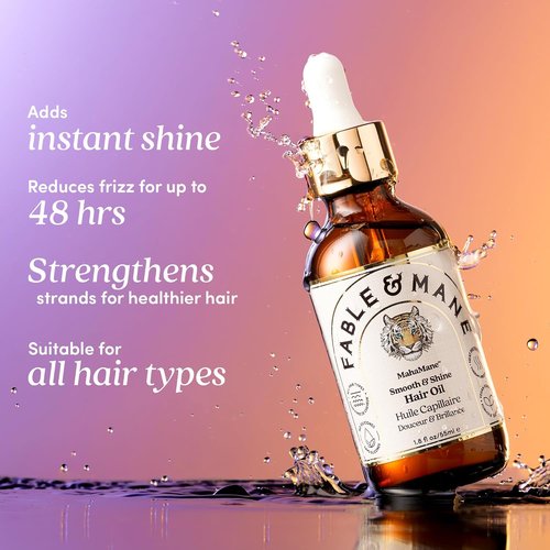 Fable and Mane MahaMane Smooth & Shine Hair Serum - Protective Oil Treatment for Dry Hair | 1.8 FL Oz