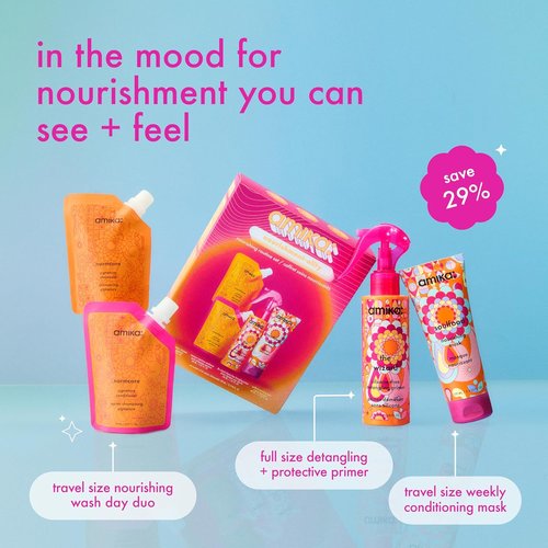 Amika Nourishment-ality Nourishing Routine Set - Gift Set for Soft Hair, TSA Travel Approved