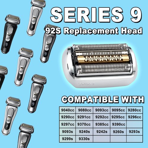 Braun 92S Series 9 Electric Shaver Replacement Heads - Compatible with Multiple Models, 2-Pack