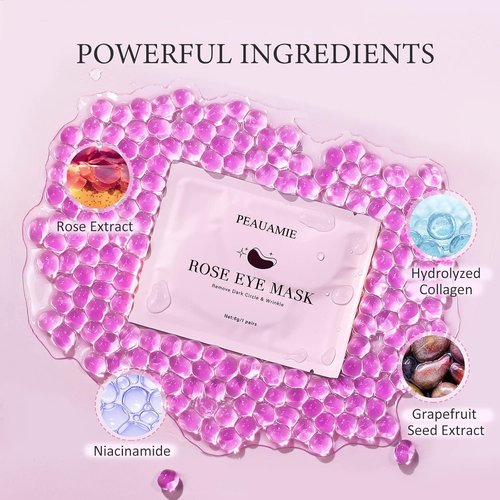 PEAUAMIE Under Eye Patches - Rose Eye Mask for Dark Circles & Puffiness | 30 Pairs