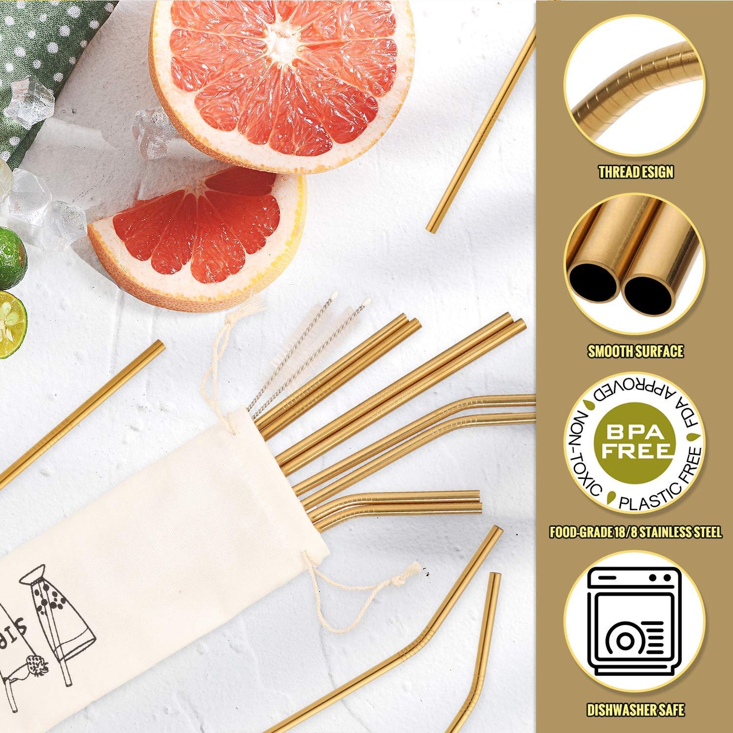 Hiware 12-Pack Black Stainless Steel Straws Reusable with Case - Metal Drinking Straws for 30oz and 20oz Tumblers Dishwasher Safe, 2 Cleaning Brushes Included