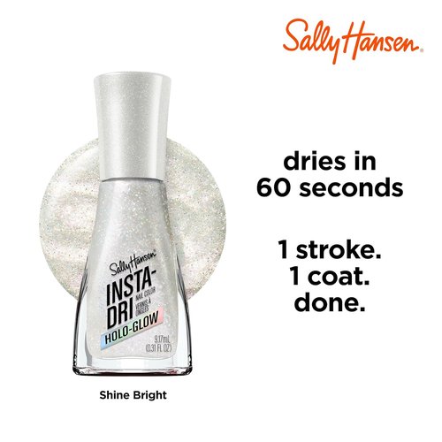 Sally Hansen Insta-Dri Holo-Glow Nail Polish - Quick Dry, Long-Lasting Shine | Holographic Light Grey 101 Shine Bright