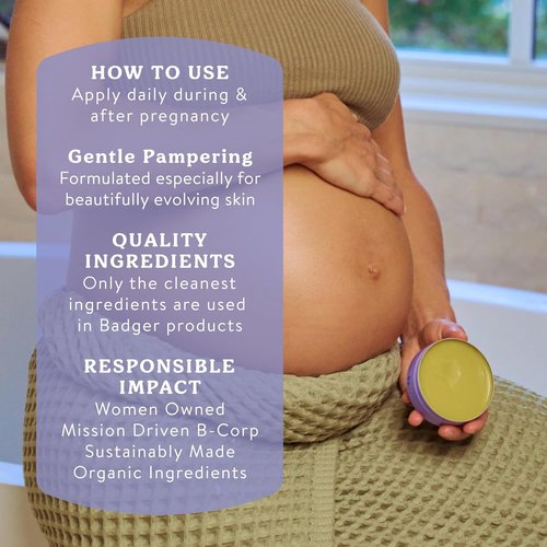 Badger Belly Butter - Organic Stretch Mark Cream for Pregnant Women | Hypoallergenic Cocoa & Coconut, 2 oz Tin