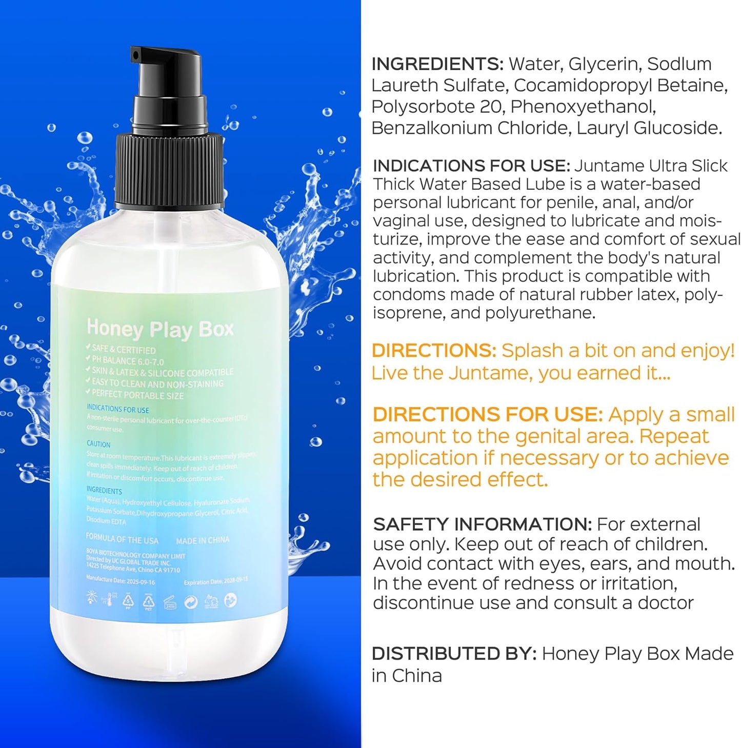 Water Based Lube by [Brand Name] - Flavorless, Non-Sticky Personal Lubricant | 8 Fl Oz for Men, Women & Couples