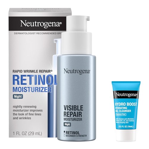 Neutrogena Rapid Wrinkle Repair Night Cream - Anti-Aging Retinol & Hyaluronic Acid | 1 fl. oz + Trial Hydro Boost Cleanser | 0.5 fl. oz