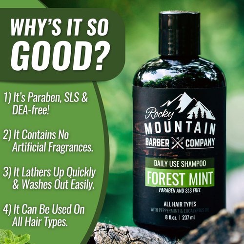 Rocky Mountain Barber Company Men's Shampoo - Tea Tree Oil, Peppermint & Eucalyptus | All Hair Types