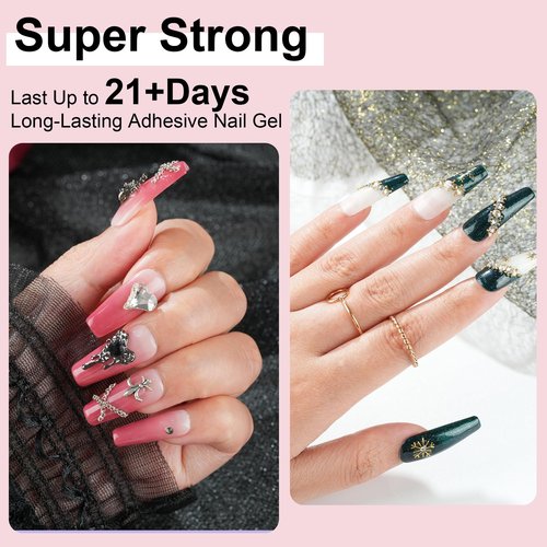 EODCI Nail Rhinestone Glue, 2Pcs 15ml Super Strong Gel Nail Glue for Nail Charm 3D Nails Bling Gel for Nail Decoration Gem Nail Art Jewel Diamonds Cured Need Beauty Gift
