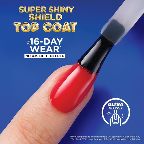 Sally Hansen Miracle Gel Nail Polish - Super Shiny Shield Top Coat | Salon Quality, Long-Lasting, No UV Light Needed | Sheer Glossy Finish