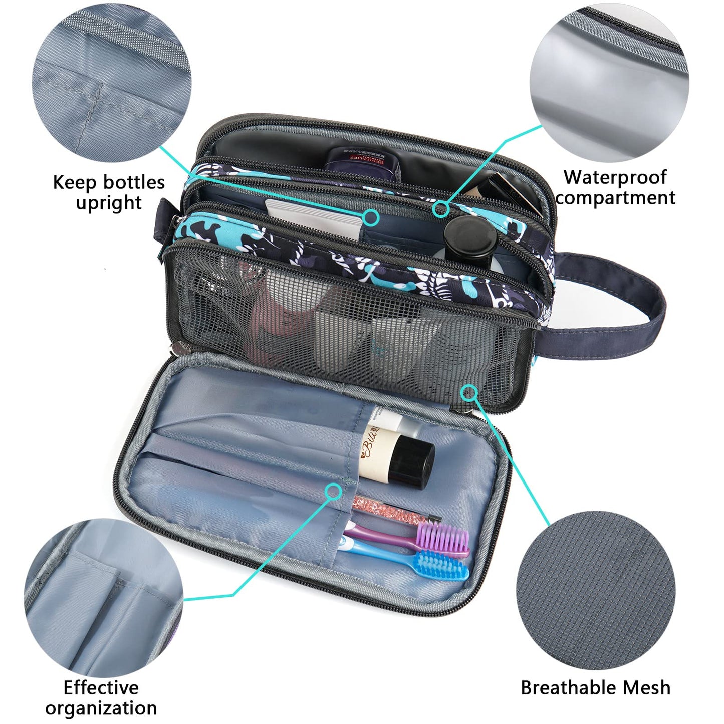 Vipdeal Kids Toiletry Bag for Boys, Travel Toiletry Bag for Little Young Boys Waterproof Hanging Wash Bag Toddler Traveling Toiletries, Dinosaur Black