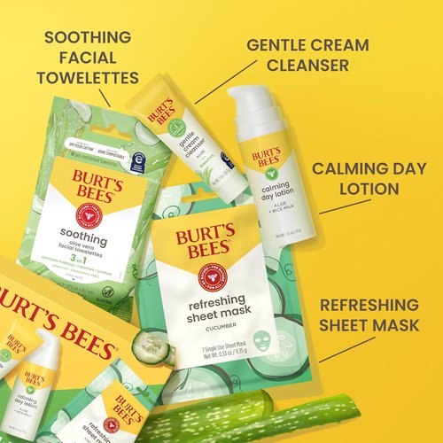 Burt's Bees Gentle Skin Care To-Go Set - Travel Size Cleanser, Towelettes, Lotion & Sheet Mask for Sensitive Skin