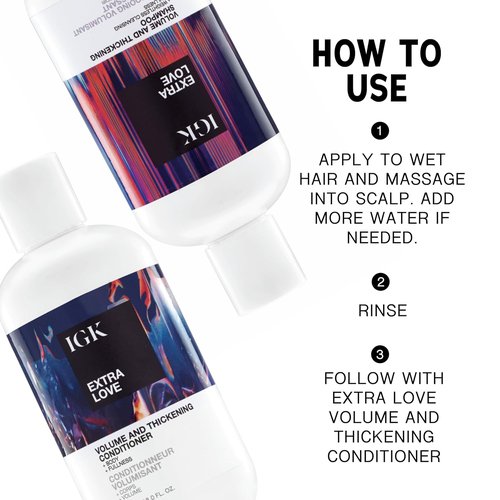 IGK EXTRA LOVE Volume & Thickening Shampoo and Conditioner Set - Vegan, Cruelty-Free | 8 oz (Pack of 2)