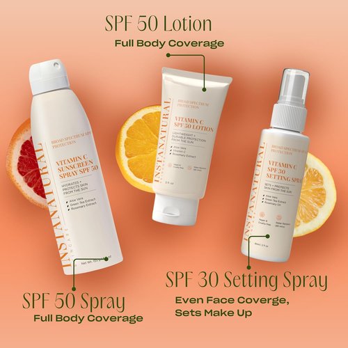 InstaNatural Vitamin C SPF 50 Sunscreen Spray - Brightening & Hydrating Sunblock with Aloe Vera | 5.5 Fl Oz