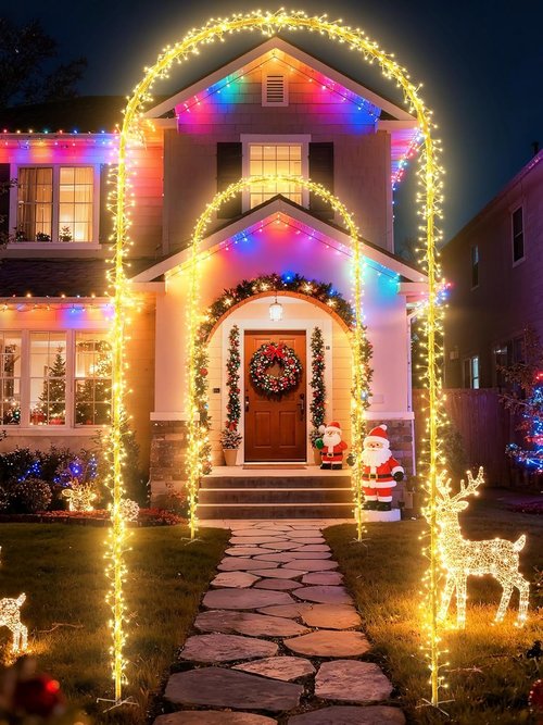 Flacchi Outdoor Christmas Arch Lights - 7.5FT 360 LED Waterproof String Lights with Timer & 8 Modes | Warm White