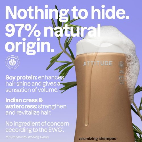 ATTITUDE Volumizing Shampoo - Essential Oils for Fine & Flat Hair | EWG Verified Vegan Clean Beauty, 16 Fl Oz