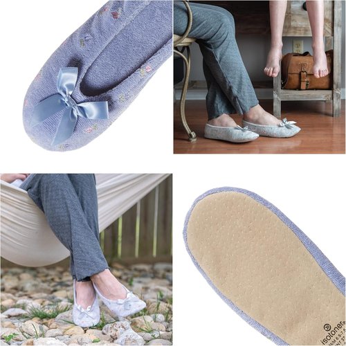 Isotoner Women's Ballerina Slippers - Embroidered Terry Comfort | Cozy Footwear for Home