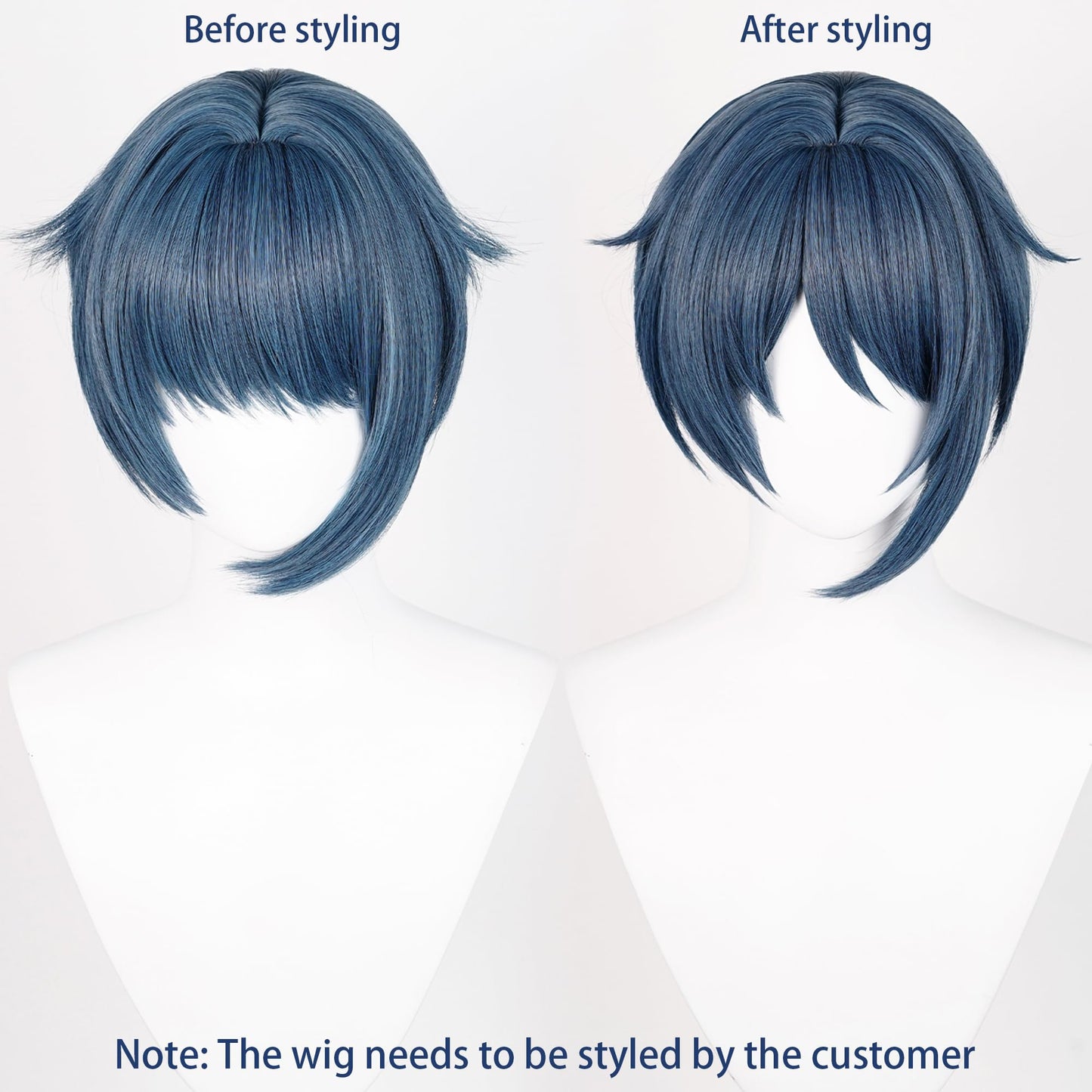 Genshin Impact Cosplay Wig for Xingqiu Bamboo Rain Anime Wigs Short Straight Blue Hair Synthetic Fabric with Bangs and Ponytail for Adult Comic Con, Cosplay Show, Halloween